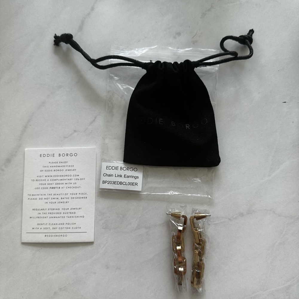 Eddie Borgo Supra Chain Link Earrings 12K Gold 2 Inch Drop New One Size